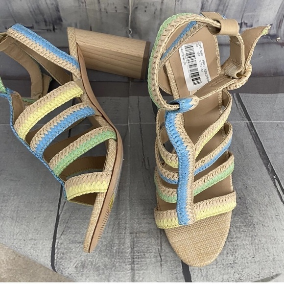 NWT,Antonio Melani Gwindolin Raffia T-Strap Dress Block Heeled Sandals Sz. 10 - Picture 2 of 10